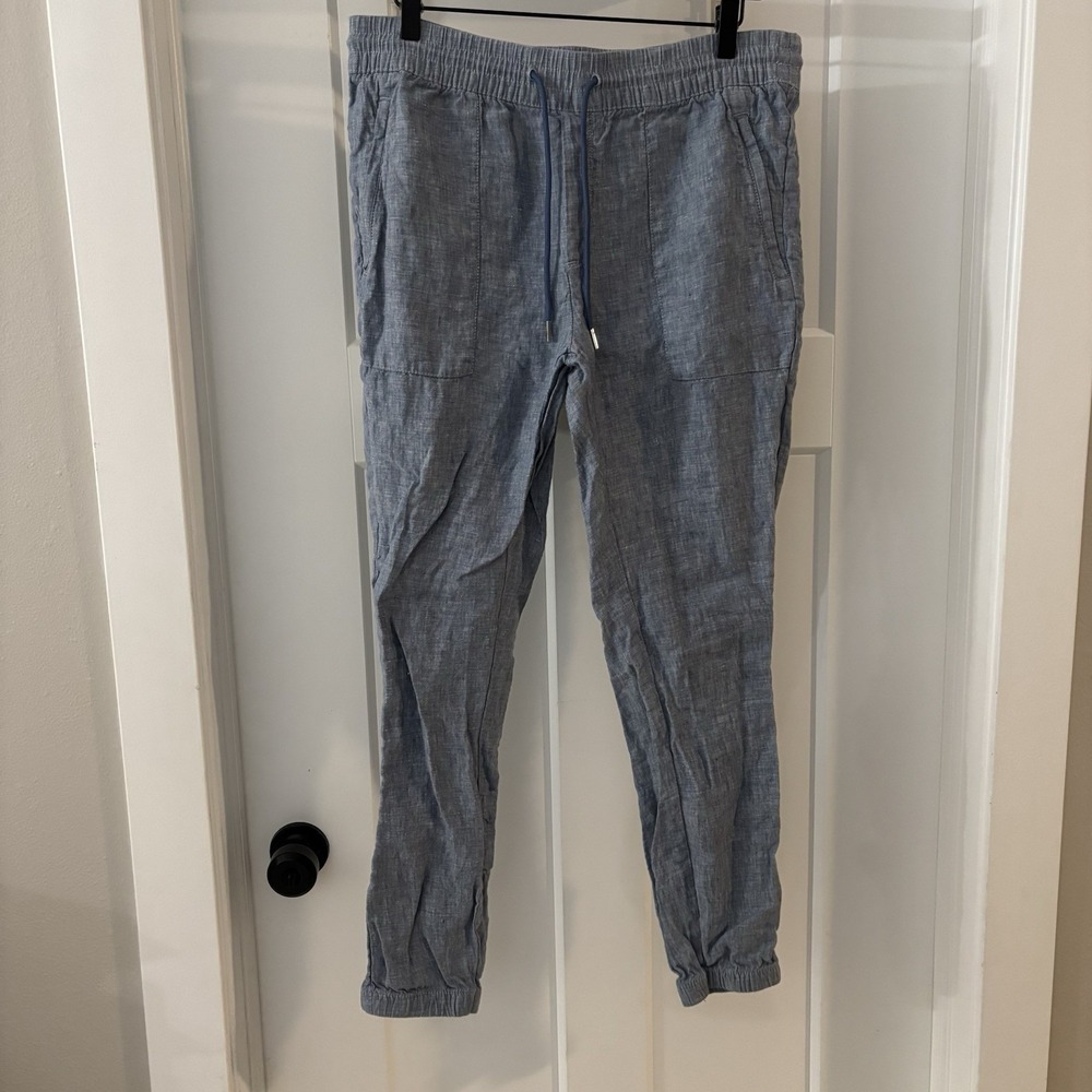 Athleta Retreat 100% Linen Joggers Pants Chambray Blue Size 12‎